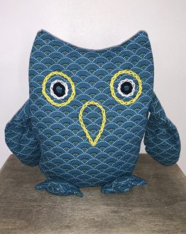 Chouettibou taille M japonisant bleu canard , broderie jaune